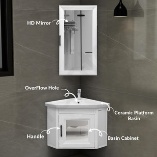 Plantex Unbrekable Wall Mount Vanity Cabinet with Washbasin and Mirror/Corner Basin with Cabinet for Bathroom - (406, White)