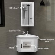 Plantex Unbreakable Wall Mount Vanity Cabinet with Washbasin and Mirror/Corner Basin with Cabinet for Bathroom - (406, White)