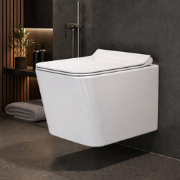 Plantex Platinum Ceramic Wall Hung Commode/P Trap Western Commode for Toilet/Rim Washdown Western Toilet with Soft Close Toilet Seat Cover- (White)