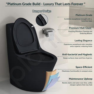 Plantex Imported Ceramic Western Commode/Rim Siphonic One Piece Western Toilet/Floor Mounted Commode for Toilet Seat Cover - S Trap (Matt Black)