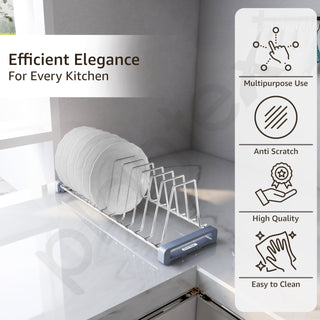 Plantex Premium-Grade Stainless Steel Plate Stand for Kitchen/10 SlotPlate Oraganizer for Kitchen Cabinet/Dish Rack Stand with Anti-Scratch Base(Size-6Inches, Slot- 10, Pack of 1)