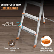 Plantex Legend 4 Step Ladder for Home/Anti-Slip Steps/Easy to Fold Aluminium Ladder/Capacity Upto 150 kg (Orange-Silver)