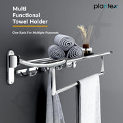 Plantex Folding Towel Rack for Bathroom/24 Inch Stainless Steel Towel Hanger/Towel Stand/Towel Rod/Bathroom Accessories - Pack of 5 (Chrome)