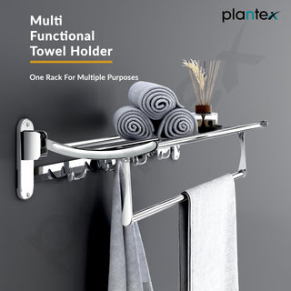 Plantex Folding Towel Rack for Bathroom/24 Inch Stainless Steel Towel Hanger/Towel Stand/Towel Rod/Bathroom Accessories - Pack of 3 (Chrome)
