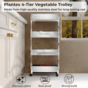 Plantex 4-Tier Multipurpose Storage Trolley with Wheels/Rotating Kitchen Vegetable Rack/Stainless Steel Space Saving Organizer Basket Stand/Heavy Duty Rolling Utility Cart–(Chrome)