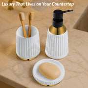 Plantex Ceramic Bathroom Set - Soap Holder for Bathroom/Liquid Soap Dispenser/Tumbler Holder/Toothbrush Holder/Handwash Dispenser - 3 Pcs Set
