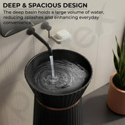 Plantex Round Pedestal Basin for Bathroom/Ceramic Designer One Piece Pedestal Free Standing Wash Basin for living Room/Hotel (Black-17x17x33.5 inch)
