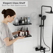 Plantex Heavy Duty Black Glass Shelf for Bathroom/Kitchen Wall Shelf/Living Room Glass Shelf, Polished (15x6 Inches - Pack of 2)