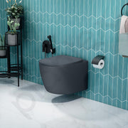 Plantex Imported Ceramic Wall Hung Commode/Rimless Washdown Flush Western Toilet/Commode with Soft Closing Toilet Seat - P Trap (Round - Matt Grey)