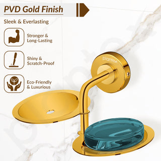 Plantex 304 Grade Stainless Steel Double Soap Holder for Bathroom/Soap Dish/Soap Stand for Bathroom Wall/Bathroom Accessories - Daizy (Golden)