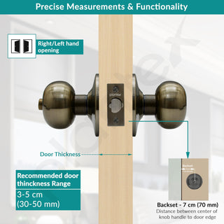 Plantex Bathroom Door Lock/Keyless Cylindrical Lock for Bathroom/Balcony/Tubular Door Knob/Handle (Without Key-Brass Antique)
