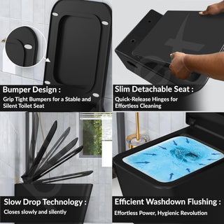 Plantex Platinum Ceramic Rim Wall Hung Western Toilet/P Trap Western Commode with Soft Close Seat Cover/Commode with Washdown Flush - (Black-M)