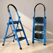 Plantex Premium 3 Steps Steel Ladder | Wide Anti-Skid Step Ladder | Easy to Fold | 5 Year Manufacturer Warranty(3-Step,Blue & Black)
