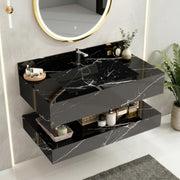 Plantex Floating Vanity/Slab Tile Vanity with Washbasin for Bathroom/Wall Mount Cabinet with Sink - (Dustin Black - 80 X 45 cm)