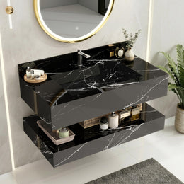 Plantex Floating Vanity/Slab Tile Vanity with Washbasin for Bathroom/Wall Mount Cabinet with Sink - (Dustin Black - 80 X 45 cm)