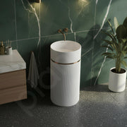 Plantex Pedestal Wash Basin/Acrylic Resin & Quartz Free Standing Wash Basin/Round Basin for Bathroom/Home/Office/Restaurant - (1056, White)