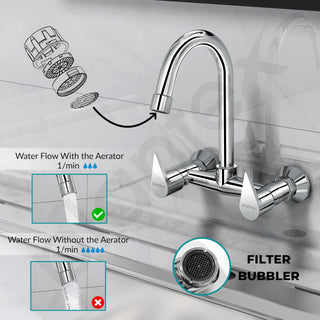 Plantex Pure Brass PAC-1814 Sink Mixer Tap Hot and Cold/Double Handle Water Tap for Bathroom Basin with Brass Wall Flange & Teflon Tape-Wall Mount (Chrome Finish)