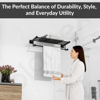 Plantex Space Aluminum Towel Rack for Bathroom/Towel Stand/Hanger/Bathroom Accessories(24 Inch-Black)