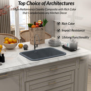Plantex UV Protected Kitchen Sink/Single Bowle Sink For Home/Matt German Engineered Technology Quartz Sink For Kitchen (Smoke Grey-18X24 Inch)