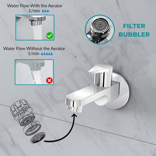Plantex Pure Brass PAC-1802 Bib Cock Water Tap with Water Saving Aerator/Bib Tap with Brass Wall Flange and Teflon Tape-7 Year Warranty (Mirror Chrome Finish)