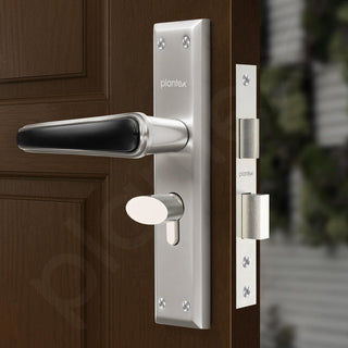 Plantex Heavy-Duty Door Lock Set - Main Door Lock Plate Handle Set/6-Lever Mechanism Mortise Locks with 3 Keys/Brass Locks Body & Cylinder (PTP-09- Satin & Black)