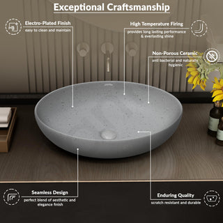 Plantex Table Top Wash Basin for Bathroom/Designer Ceramic Basin/Countertop Vessel Sink Basin/Wash Basin Over Counter for Home/Office (Light Grey - 20 x 15.5 x 5 Inch)