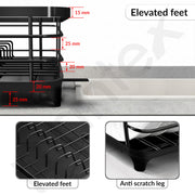 Plantex Stainless Steel Dish Drying Rack/Vessel Drainer Basket with Tray/Smart Drainage Drainboard with Detachable Cutlery Holder/Utensils Drying Rack for Kitchen- (43 X 32 X 12 cm, Black)