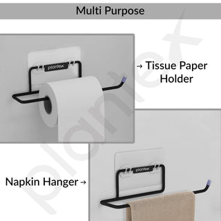 Plantex Self Adhesive GI Steel Toilet Paper Holder Self Adhesive/Toilet Paper Roll Holder/Tissue Paper Roll Holder for Bathroom (Black - Pack of 2)