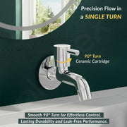 Plantex Short Body Bib Tap for Bathroom with Water-Saving Aerator/Wall Mount Bib Cock with Wall Flange and Teflon Tape/Brass Spindle Basin Tap for Home (MKS-1271-Mirror Chrome)
