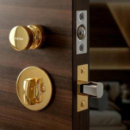 Plantex Bathroom Door Lock/Stainless Steel Pull Push Door Handle Lock Set/Keyless Lock Handle for Bathroom (Gold, DTM-666)