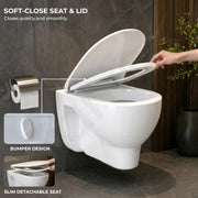 Plantex Wall Hung Commode/Rim Ceramic Western Toilet/Washdown Commode for Toile with Soft Closing Toilet Seat - P Trap Outlet - (White)