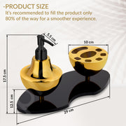 Plantex Liquid Soap Dispenser with Tumbler Holder for Bathroom/Stainless Steel and Acrylic 2 in 1 Shampoo Dispenser with Toothpaste Holder/Bathroom Accessories - Pack of 1 (Gold & Black)