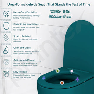 Plantex Imported Ceramic Western Commode/Rimless Wall Hung Commode for Toilet/Washdown Flush Bathroom Western Toilet with Soft Close Toilet Seat - P Trap (Matt Blue)