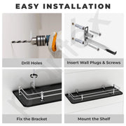 Plantex Wall Mount Glass Shelf for Bathroom/Shelves for Kitchen/Black Glass Shelf, Polished (15x6 Inches - Pack of 3)