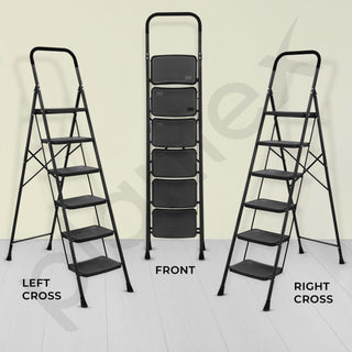Plantex Alloy Steel 6 Step Ladder For Home/Foldable Strong Wide Step Ladder/Anti- Skid 6 Step Ladder - (Black & Grey)