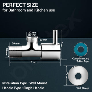 Plantex Single Lever Angle Cocke for Bathroom with Brass Spindle/Angle Valve with Wall Flange and Teflon Tape/Stop Cock for Wash Basin/Kitchen- Pack of 1 (MKS-1274-Chrome)