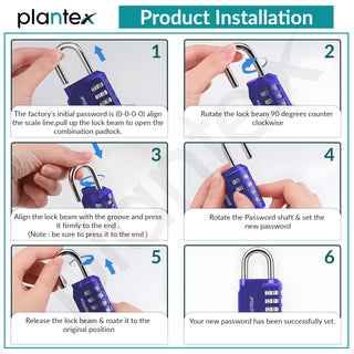 Plantex 4 Digit Combination Number Metal Lock/Zinc Alloy/Locks for Luggage/Locks for Travel Bags/Locks for Cabin Luggage/Travel Essentials - Pack of 2 (Blue)