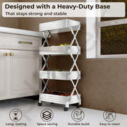 Plantex 4-Tier Multipurpose Storage Trolley with Wheels/Rotating Kitchen Vegetable Rack/Stainless Steel Space Saving Organizer Basket Stand/Heavy Duty Rolling Utility Cart–(Chrome)