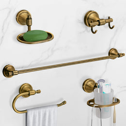 Plantex 304 Grade Stainless Steel Bathroom Accessories Set of 5 - Towel Rod/Hand Napkin Hanger for Wash Basin/Soap Case/Toothbrush Holder/Robe Hook - Niko (Brass Antique)