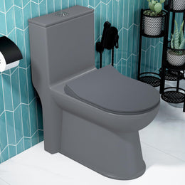 Plantex Platinum Ceramic Rimless Western Commode/Washdown One Piece Western Toilet/Commode for Bathroom with Soft Close Toilet Seat - S Trap Outlet (Smoke)