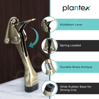 Plantex Door Stopper for Home - 5 Inch Long Hydraulic Stopper With Rubber Grip (Set of 8, Brass Antique)