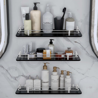 Plantex Premium Black Glass Shelf for Bathroom/Kitchen/Living Room - Bathroom Accessories (Polished, 18x6 Inches) - Pack of 3