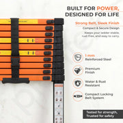 Plantex 4.3m (14.10 ft.) Telescopic Ladder/Carbon Steel 11-Steps Portable & Compact Ladder/Foldable Multipurpose Collapsible Ladder for Home & Outdoor Use - (Orange)