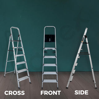 Plantex Big Foot 6 Step Ladder for Home/Aluminium Folding Ladder/Wide Anti-Skid Steps/Multipurpose Use (Black-Silver)