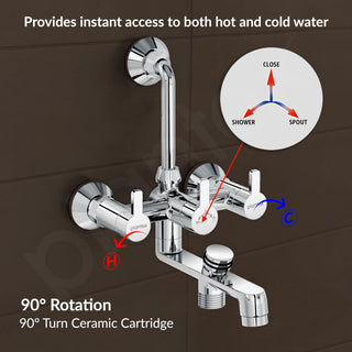 Plantex Brass Wall Mixer for Bathroom 3 in 1/L-Bend Connector for Overhead/Hand Shower/Spout Mixer Tap/Mixture Tap for Bathroom with 7-Year Manufacturer's Warranty-(Flo-819 Chrome)