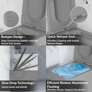 Plantex Imported Italica Ceramic Wall Hung Commode Toilet/Rimless Western Toilet/Washdown Commode with Soft Closing Toilet Seat - P Trap (Square - Matt Light Grey)