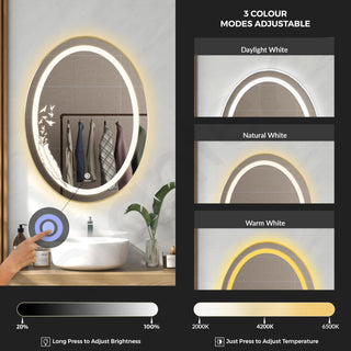 Plantex LED Bathroom Mirror with 3 Tone/Designer Mirror for Living Room/Bedroom/Dressing Room - Oval Shape (18 X 24 Inch)