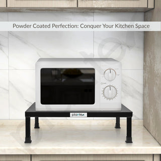 Plantex GI Steel Microwave Oven Stand for Kitchen Platform/Microwave Rack Shelf Organizer for Countertop/Heavy-Duty Metal OTG Rack - Black