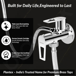 Plantex Pure Brass 2 Way Angle Valve/Angle Cock for Bathroom with Wall Flange and Teflon Tap - Pack of 1 (Chrome, 3220)