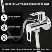 Plantex Pure Brass 2 Way Angle Valve/Angle Cock for Bathroom with Wall Flange and Teflon Tap - Pack of 1 (Chrome, 3220)